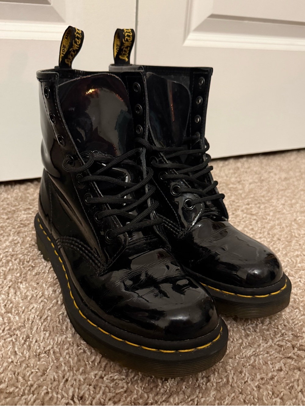 Dr. Martens Black Patent Lace-Up Combat Boots